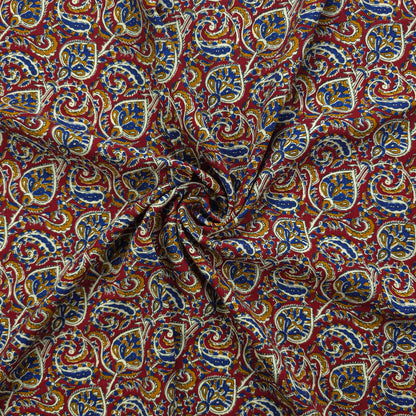 Intricate Floral Paisley Swirl Printed Rayon Fabric - Red