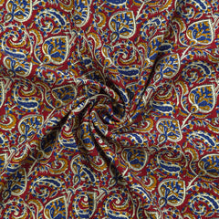 Intricate Floral Paisley Swirl Printed Rayon Fabric - Red