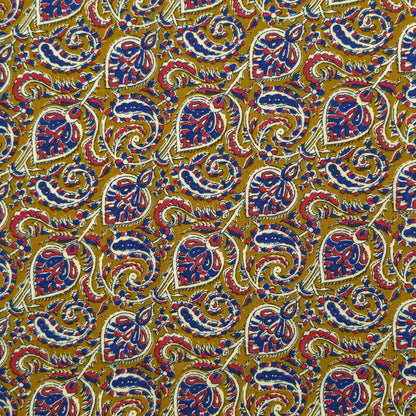 Intricate Floral Paisley Swirl Printed Rayon Fabric - Yellow