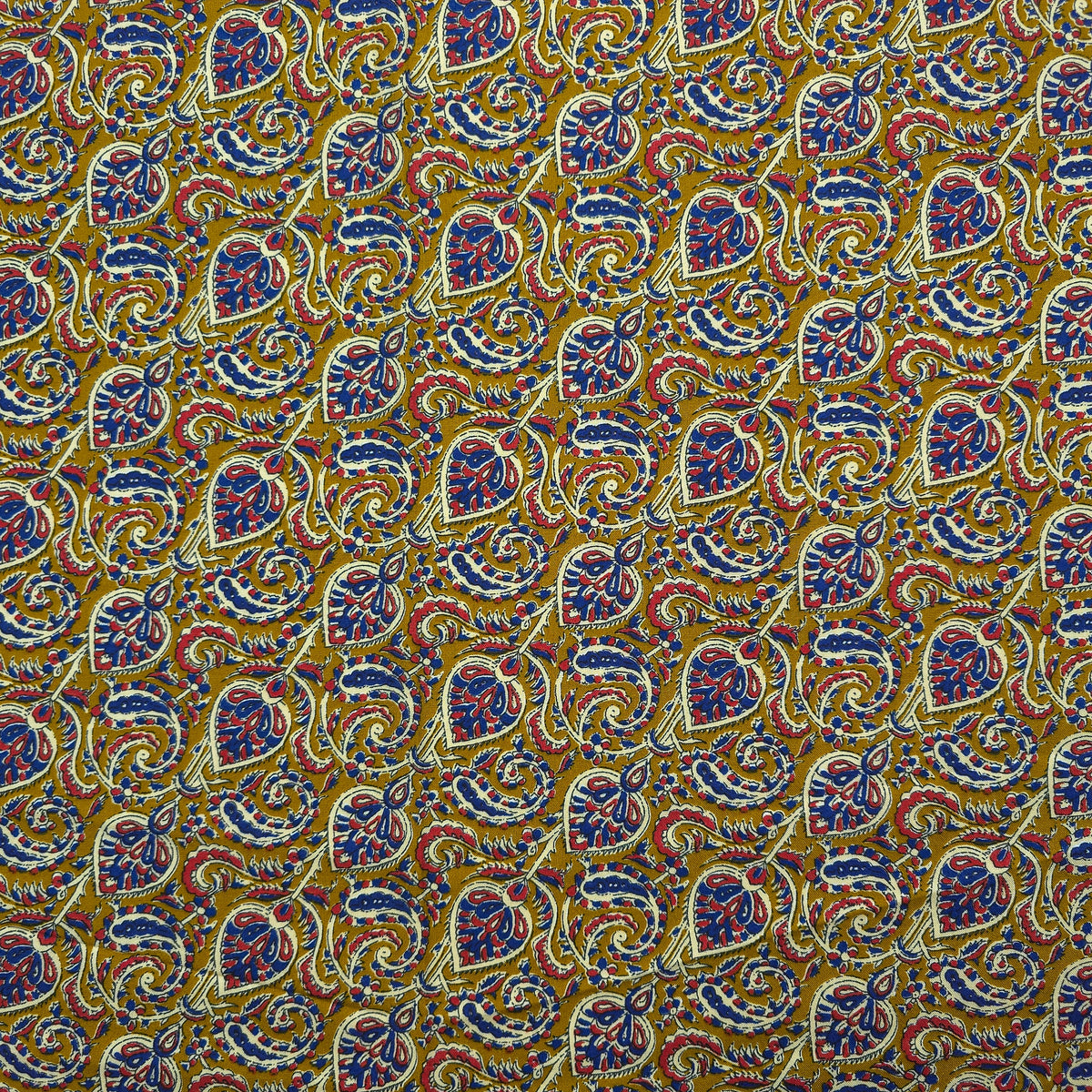 Intricate Floral Paisley Swirl Printed Rayon Fabric - Yellow