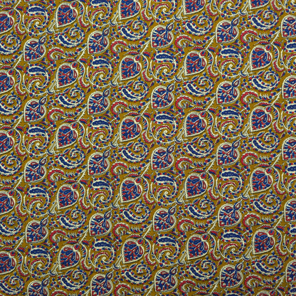Intricate Floral Paisley Swirl Printed Rayon Fabric - Yellow