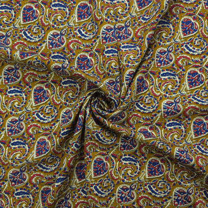 Intricate Floral Paisley Swirl Printed Rayon Fabric - Yellow