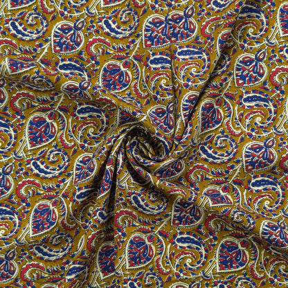 Intricate Floral Paisley Swirl Printed Rayon Fabric - Yellow