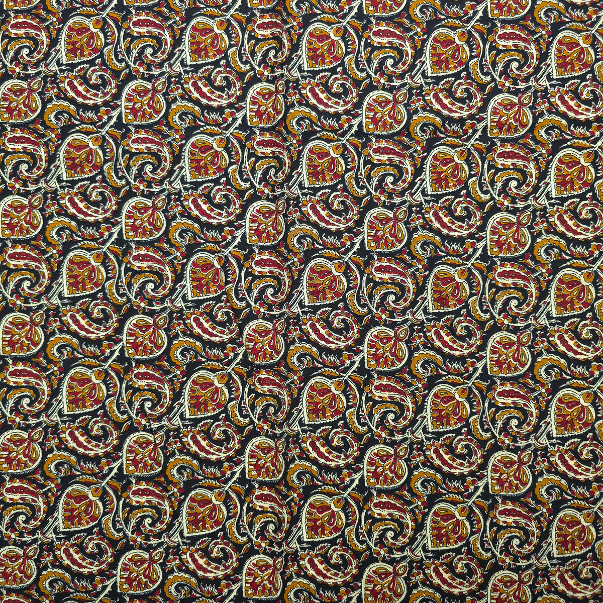 Intricate Floral Paisley Swirl Printed Rayon Fabric - Black