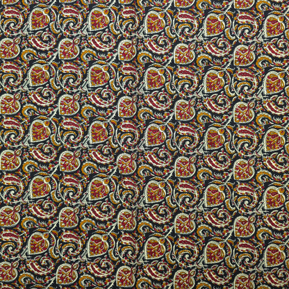 Intricate Floral Paisley Swirl Printed Rayon Fabric - Black