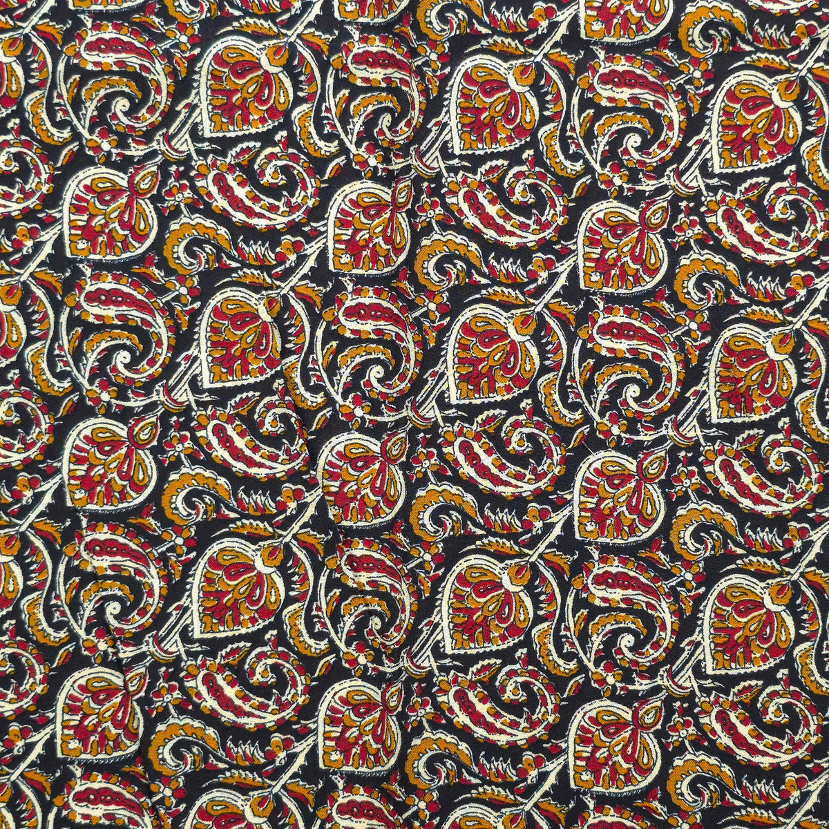 Intricate Floral Paisley Swirl Printed Rayon Fabric - Black