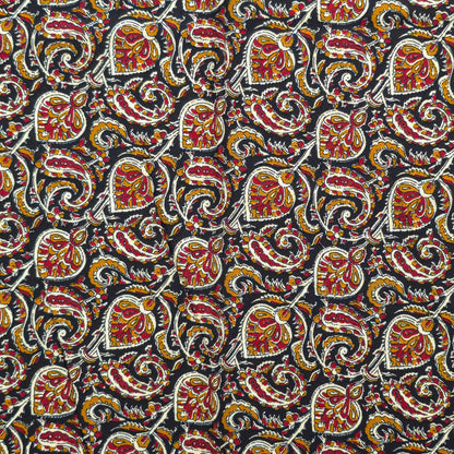 Intricate Floral Paisley Swirl Printed Rayon Fabric - Black