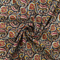 Intricate Floral Paisley Swirl Printed Rayon Fabric - Black