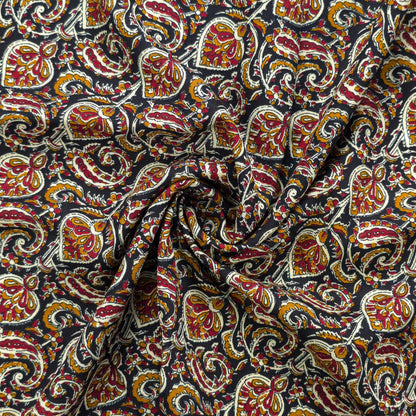 Intricate Floral Paisley Swirl Printed Rayon Fabric - Black