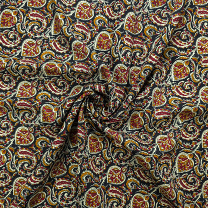 Intricate Floral Paisley Swirl Printed Rayon Fabric - Black