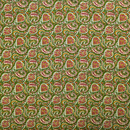 Intricate Floral Paisley Swirl Printed Rayon Fabric - Green
