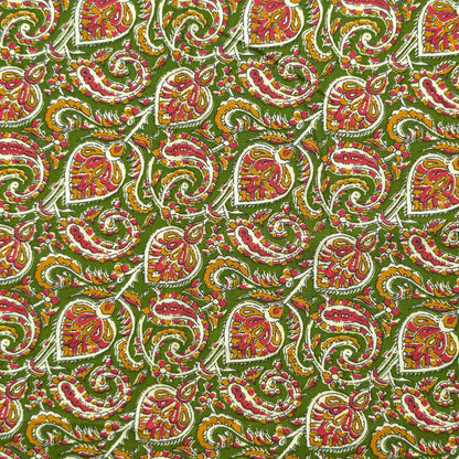 Intricate Floral Paisley Swirl Printed Rayon Fabric - Green