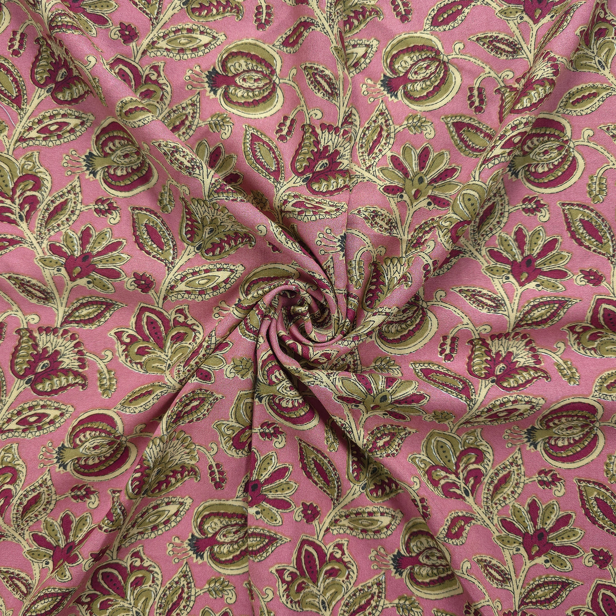Heritage Paisley Botanical Printed Rayon Fabric - Pink