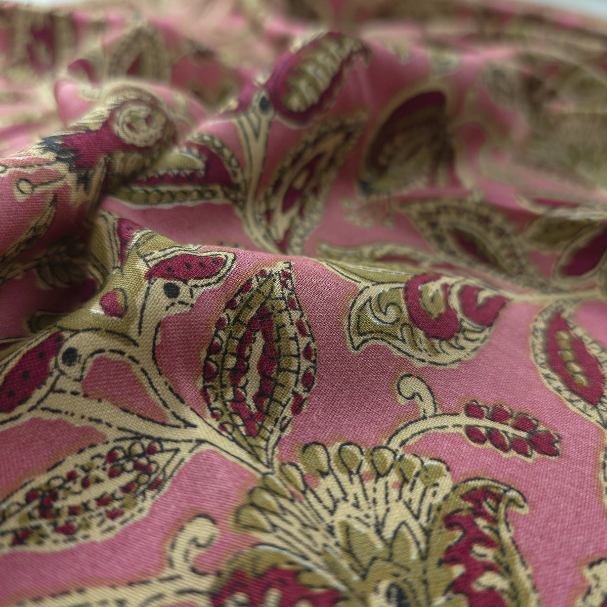 Heritage Paisley Botanical Printed Rayon Fabric - Pink