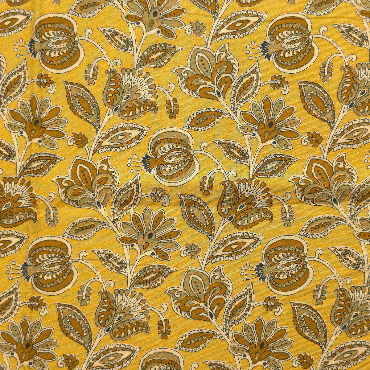 Heritage Paisley Botanical Printed Rayon Fabric - Yellow