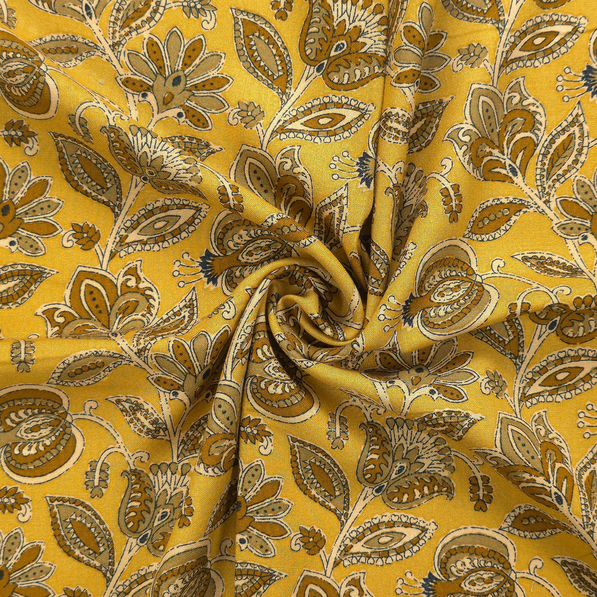 Heritage Paisley Botanical Printed Rayon Fabric - Yellow