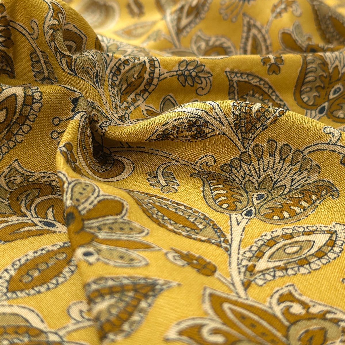 Heritage Paisley Botanical Printed Rayon Fabric - Yellow