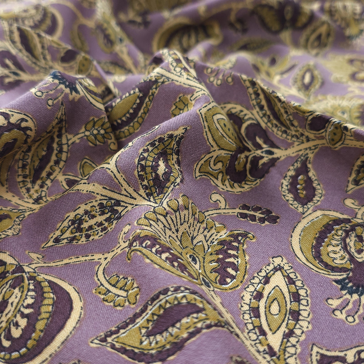 Heritage Paisley Botanical Printed Rayon Fabric - Dusty Mauve