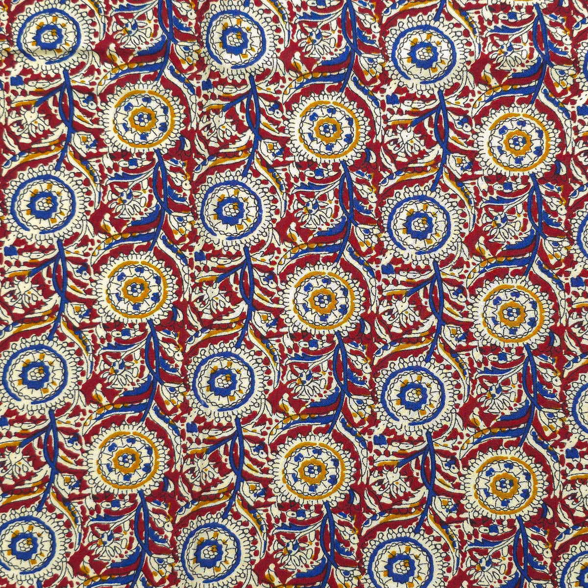 Intricate Floral Medallion Botanical Printed Rayon Fabric - Red