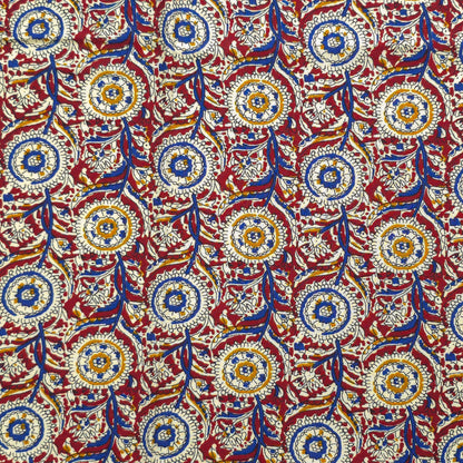 Intricate Floral Medallion Botanical Printed Rayon Fabric - Red