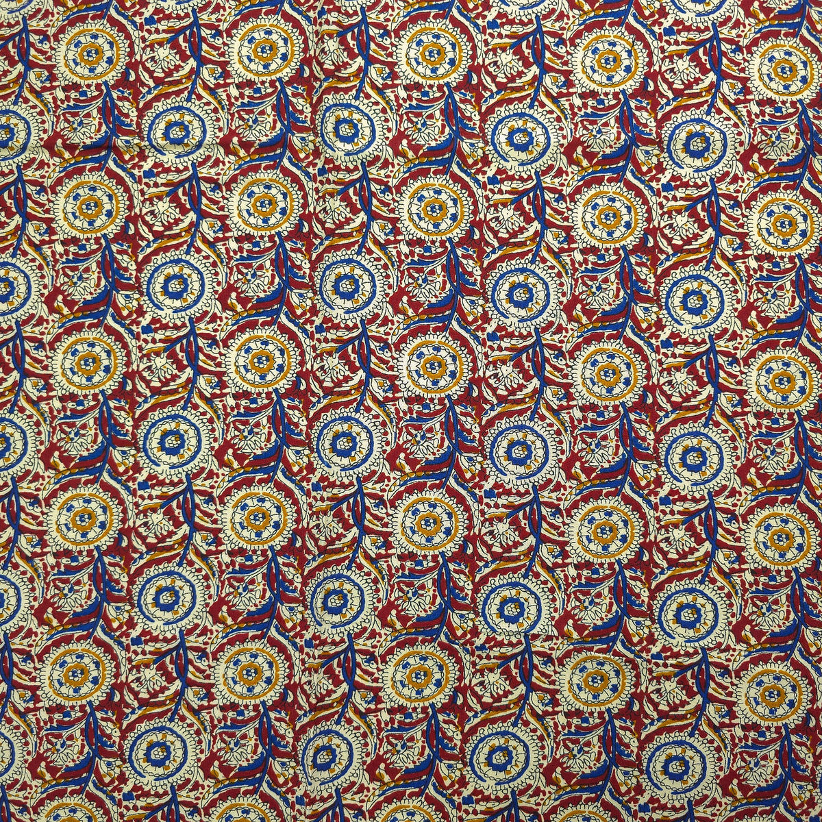 Intricate Floral Medallion Botanical Printed Rayon Fabric - Red