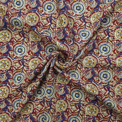 Intricate Floral Medallion Botanical Printed Rayon Fabric - Red