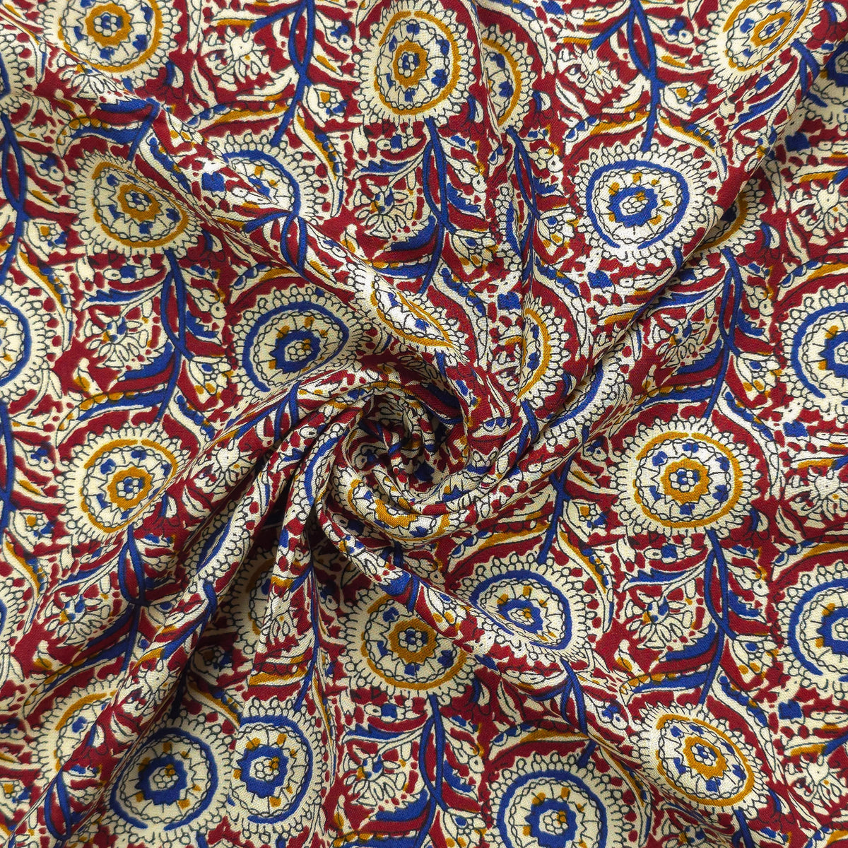 Intricate Floral Medallion Botanical Printed Rayon Fabric - Red