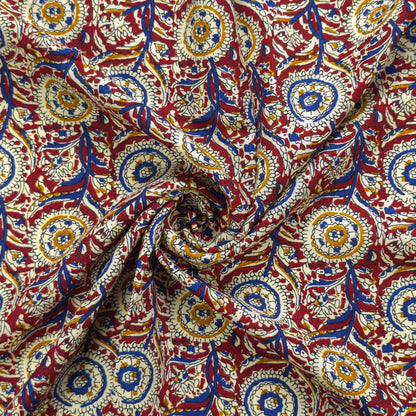 Intricate Floral Medallion Botanical Printed Rayon Fabric - Red