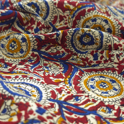 Intricate Floral Medallion Botanical Printed Rayon Fabric - Red