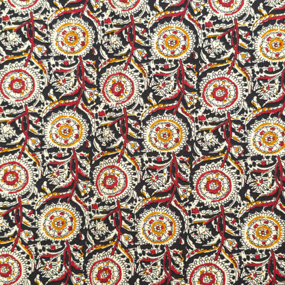 Intricate Floral Medallion Botanical Printed Rayon Fabric - Black
