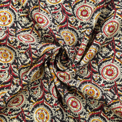Intricate Floral Medallion Botanical Printed Rayon Fabric - Black