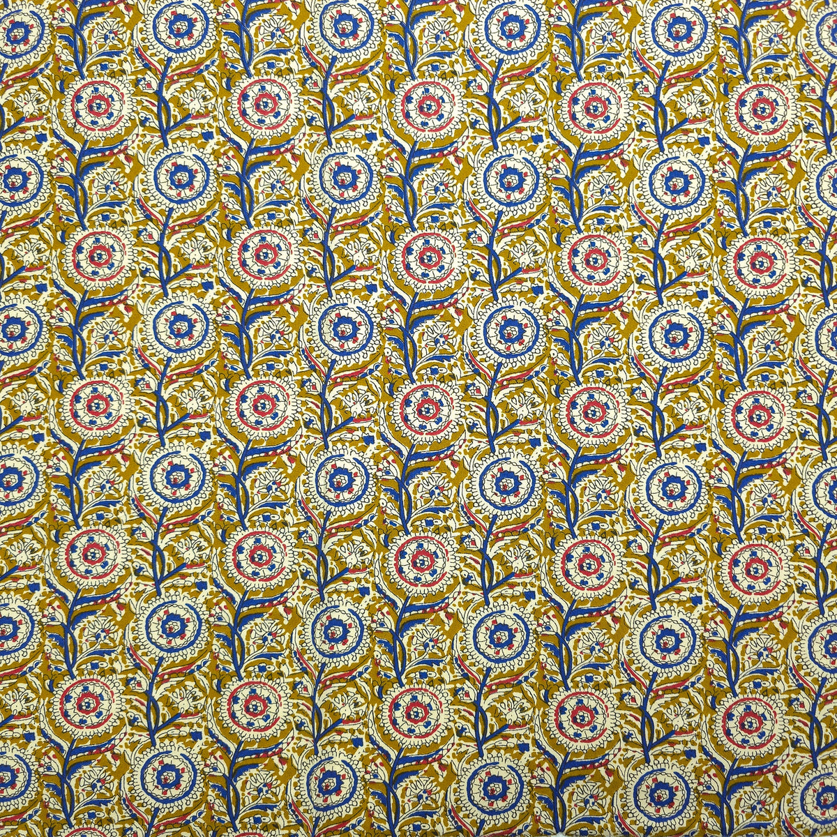 Intricate Floral Medallion Botanical Printed Rayon Fabric - Yellow