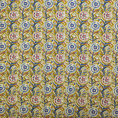 Intricate Floral Medallion Botanical Printed Rayon Fabric - Yellow
