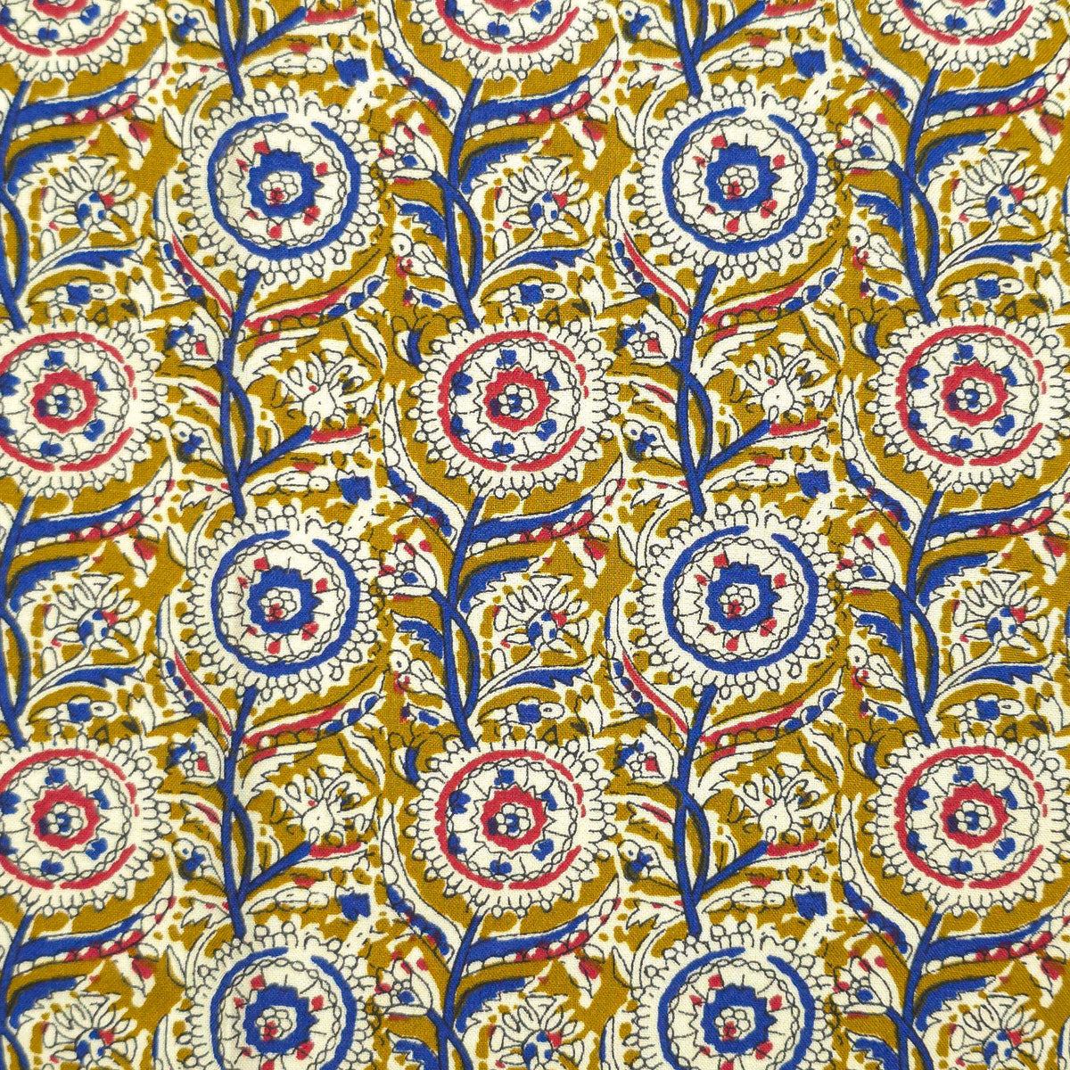 Intricate Floral Medallion Botanical Printed Rayon Fabric - Yellow