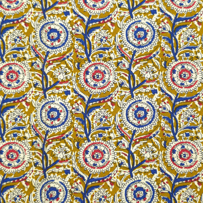 Intricate Floral Medallion Botanical Printed Rayon Fabric - Yellow