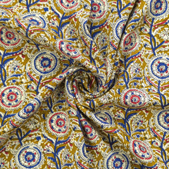 Intricate Floral Medallion Botanical Printed Rayon Fabric - Yellow