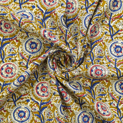 Intricate Floral Medallion Botanical Printed Rayon Fabric - Yellow