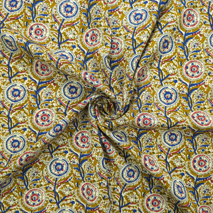 Intricate Floral Medallion Botanical Printed Rayon Fabric - Yellow