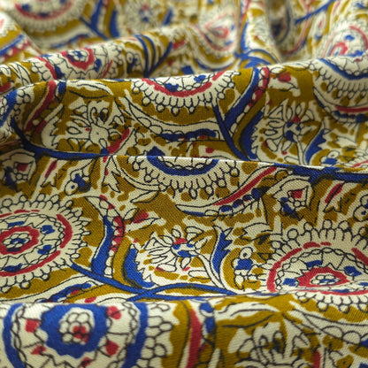 Intricate Floral Medallion Botanical Printed Rayon Fabric - Yellow