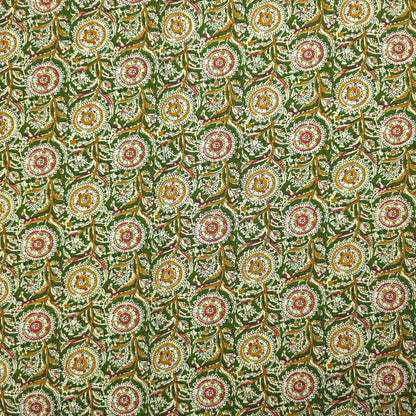 Intricate Floral Medallion Botanical Printed Rayon Fabric - Green