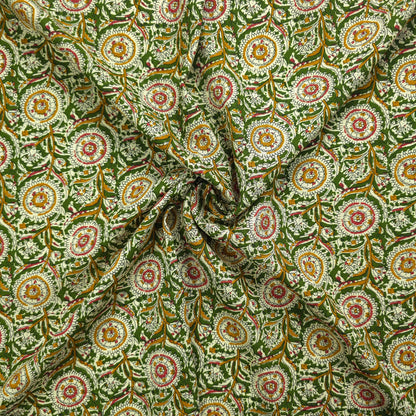 Intricate Floral Medallion Botanical Printed Rayon Fabric - Green