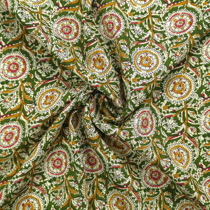 Intricate Floral Medallion Botanical Printed Rayon Fabric - Green