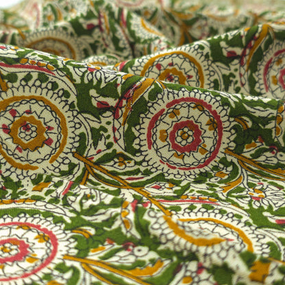 Intricate Floral Medallion Botanical Printed Rayon Fabric - Green
