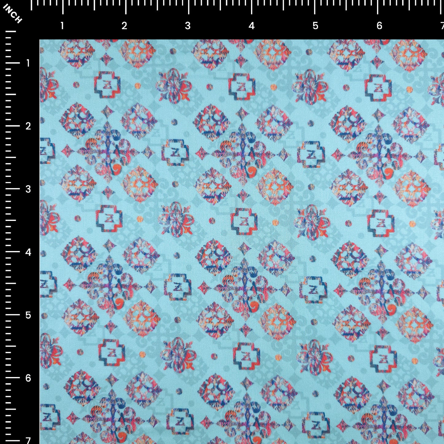 Ethnic Geometric Buta Printed Satin Fabric