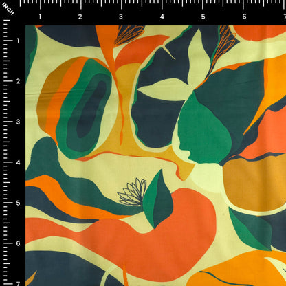 Abstract Tropical Leaf Printed Cambric Fabric