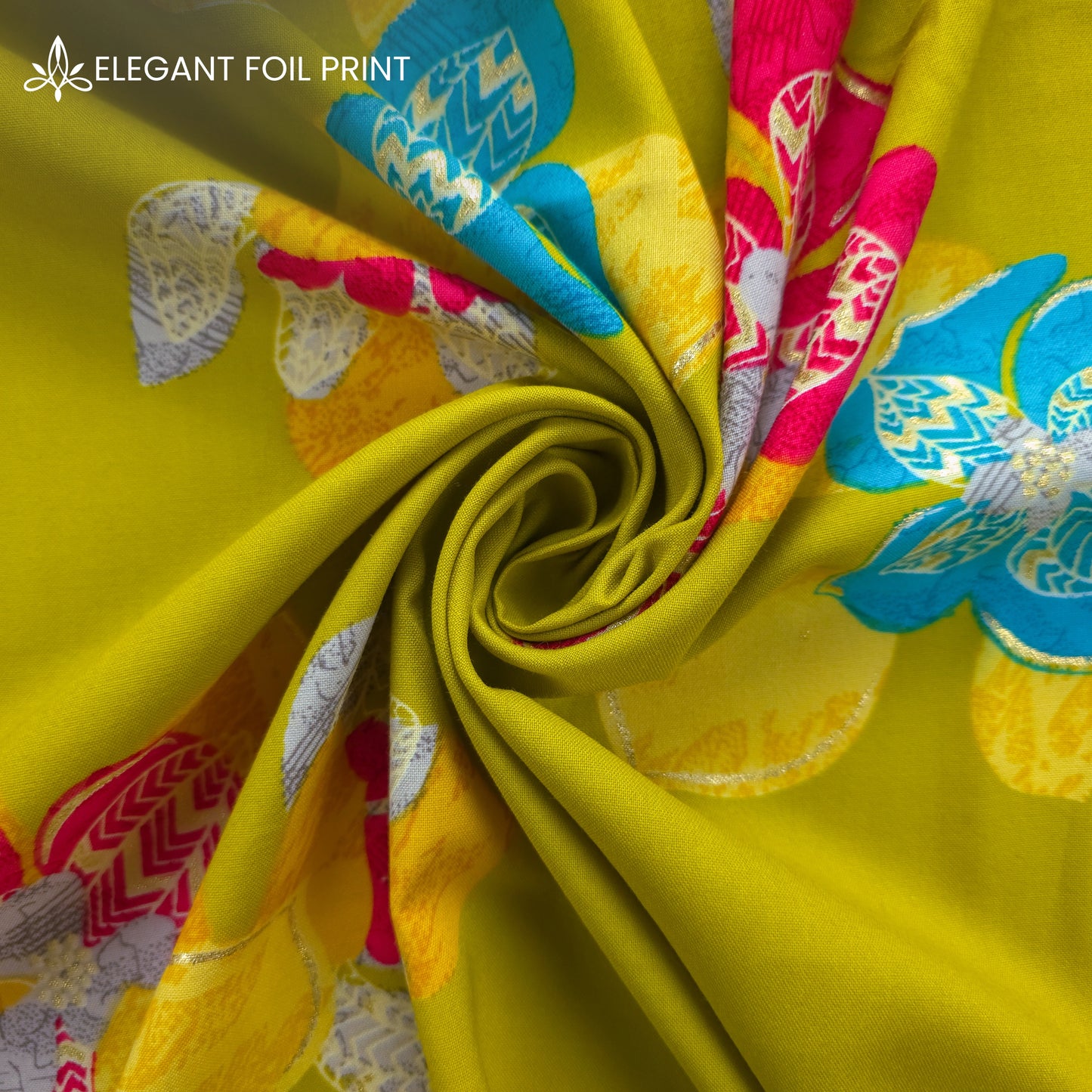 Regal Blossom Foil Printed Rayon Fabric