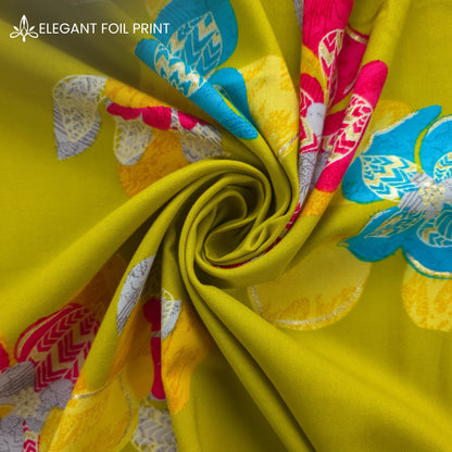 Regal Blossom Foil Printed Rayon Fabric
