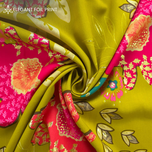 Blooming Grace Foil Printed Rayon Fabric