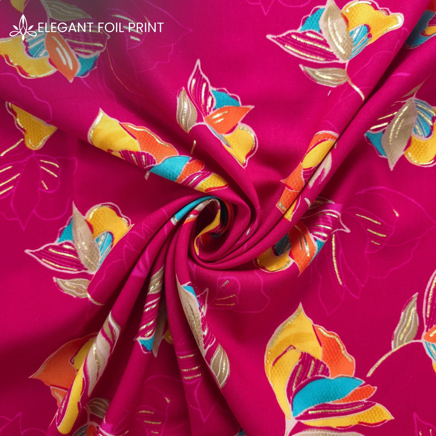 Royal Bloom Foil Printed Rayon Fabric