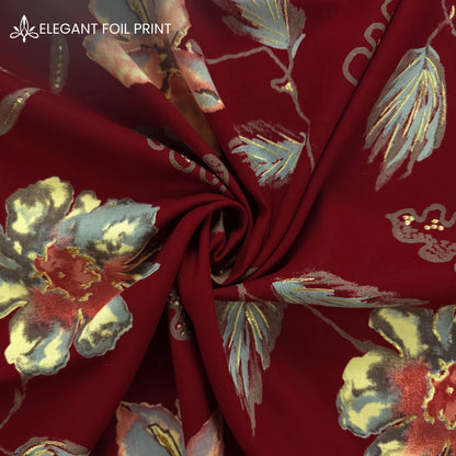 Vintage Bloom Foil Printed Rayon Fabric